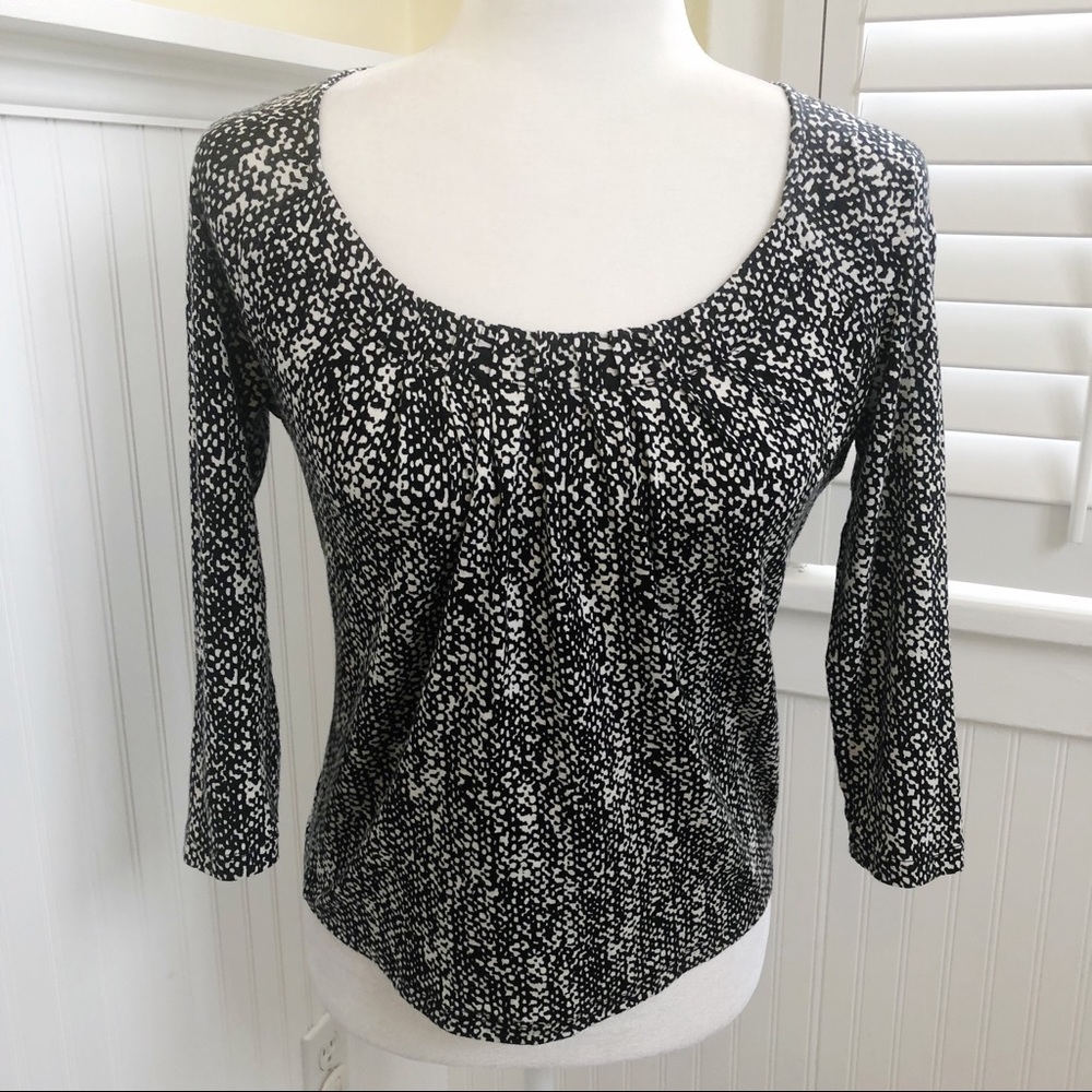 Talbots Black & White Print Blouse Small Petite
